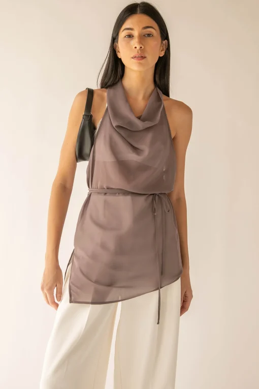 SHEER HALTER TOP