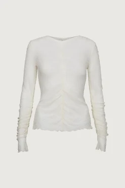 SHEER MESH RUCHED LONG SLEEVE TOP