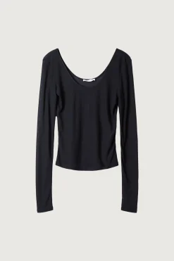 SHEER SCOOP NECK LONG SLEEVE TOP