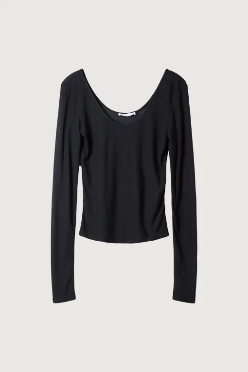 SHEER SCOOP NECK LONG SLEEVE TOP