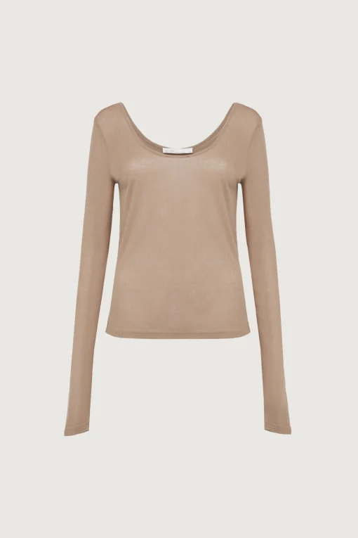 SHEER SCOOP NECK LONG SLEEVE TOP