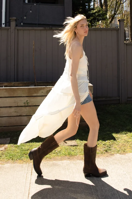 SHEER TIE-FRONT TIERED MIDI DRESS