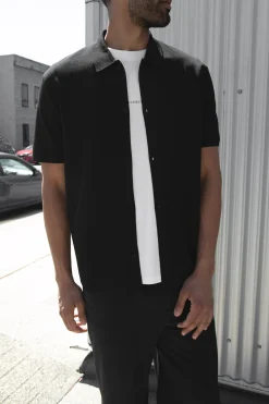SHORT SLEEVE BUTTON UP SWEATER