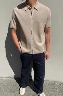 SHORT SLEEVE BUTTON UP SWEATER