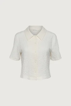 SHORT SLEEVE CRINKLE BUTTON UP