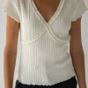 SHORT SLEEVE TOP WITH LACE V-NECKLINE