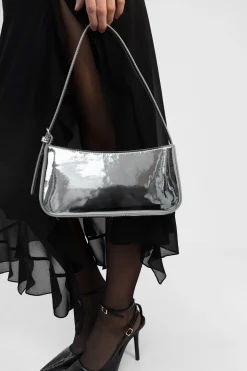 SILVER VINYL SHOULDER BAG