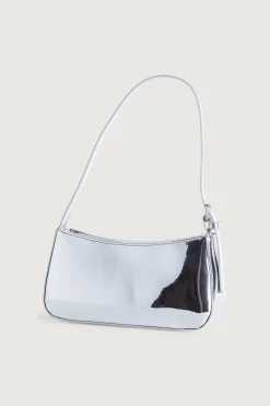 SILVER VINYL SHOULDER BAG