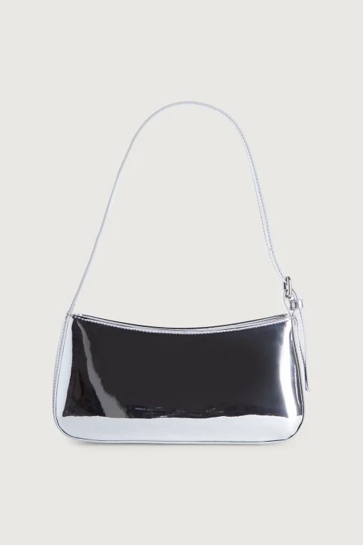 SILVER VINYL SHOULDER BAG