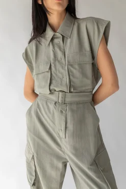 SLEEVELESS CARGO JUMPSUIT