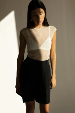 SLEEVELESS DOTTED MESH TOP