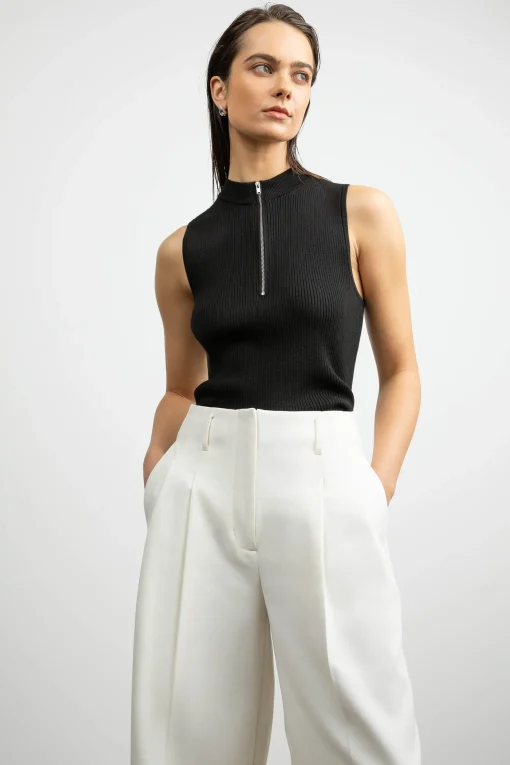 SLEEVELESS MOCKNECK HALF-ZIP SWEATER