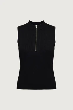 SLEEVELESS MOCKNECK HALF-ZIP SWEATER