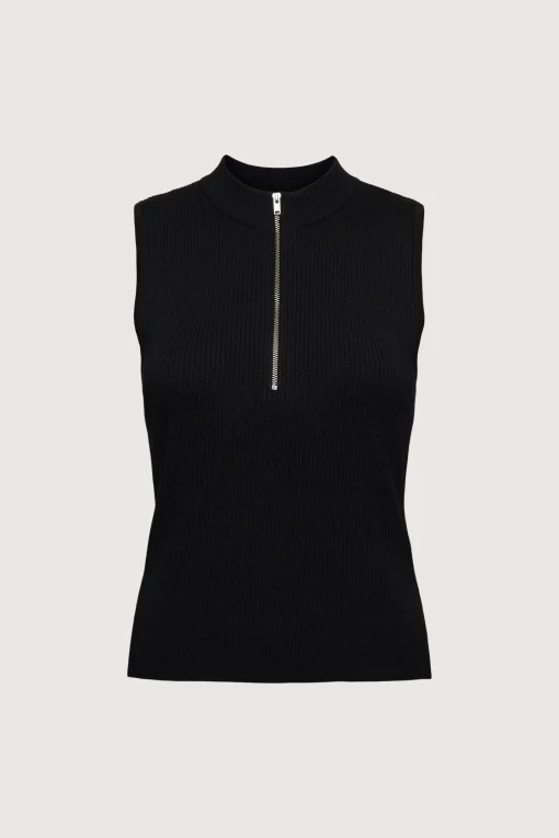 SLEEVELESS MOCKNECK HALF-ZIP SWEATER