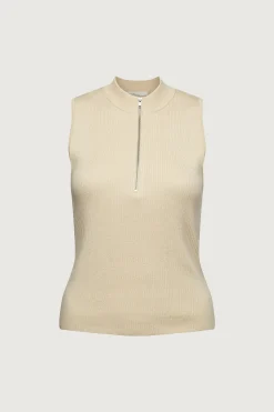 SLEEVELESS MOCKNECK HALF-ZIP SWEATER