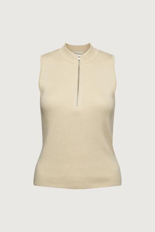 SLEEVELESS MOCKNECK HALF-ZIP SWEATER
