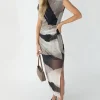 SLEEVELESS PATTERENED MESH MAXI DRESS