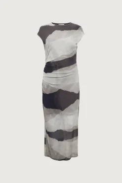 SLEEVELESS PATTERENED MESH MAXI DRESS