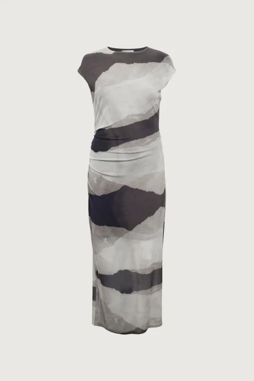 SLEEVELESS PATTERENED MESH MAXI DRESS