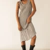 SLEEVELESS RIB-KNIT DISTRESSED MIDI DRESS
