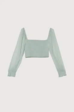 SMOCKED RUFFLE SLEEVE BLOUSE