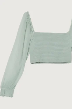 SMOCKED RUFFLE SLEEVE BLOUSE