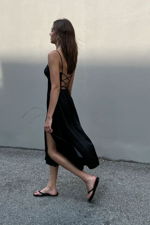 SQUARE NECK OPEN BACK DRESS