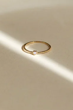 STERLING SILVER BEADED RING WITH STONE