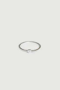 STERLING SILVER BEADED RING WITH STONE