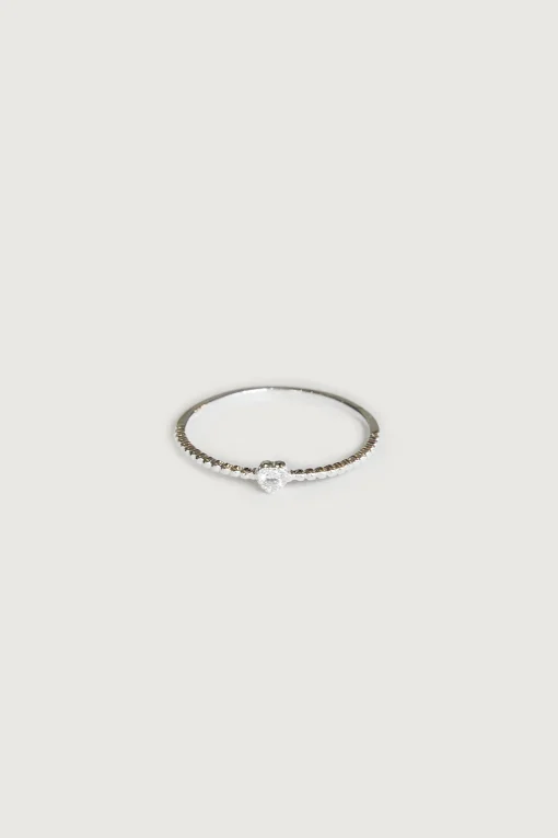 STERLING SILVER BEADED RING WITH STONE