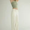 STRAIGHT LEG TWILL PANT WITH FRAYED SIDES