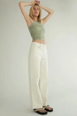 STRAIGHT LEG TWILL PANT WITH FRAYED SIDES