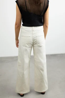 STRAIGHT LEG TWILL PANT WITH FRAYED SIDES
