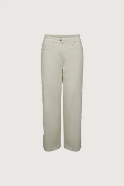 STRAIGHT LEG TWILL PANT WITH FRAYED SIDES