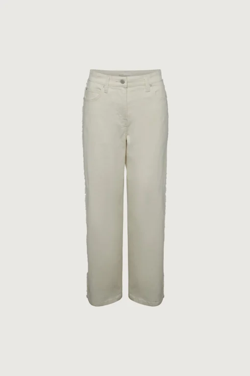 STRAIGHT LEG TWILL PANT WITH FRAYED SIDES