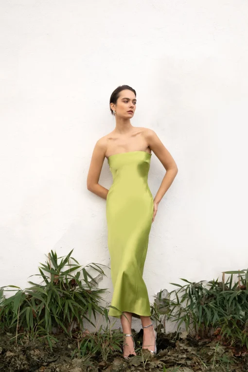 STRAPLESS SATIN DRESS