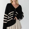 STRIPED BUTTON FRONT CARDIGAN