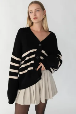 STRIPED BUTTON FRONT CARDIGAN