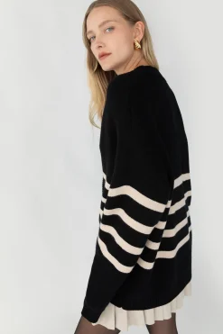 STRIPED BUTTON FRONT CARDIGAN