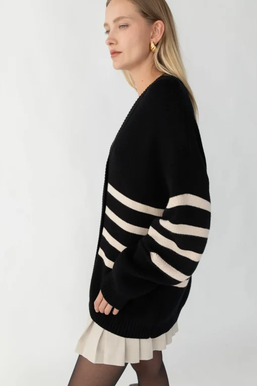 STRIPED BUTTON FRONT CARDIGAN