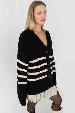 STRIPED BUTTON FRONT CARDIGAN