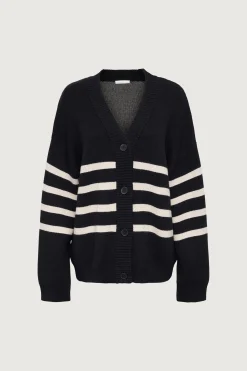 STRIPED BUTTON FRONT CARDIGAN