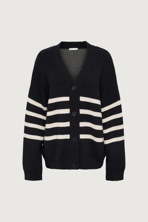 STRIPED BUTTON FRONT CARDIGAN