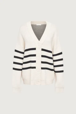 STRIPED BUTTON FRONT CARDIGAN