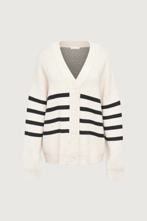 STRIPED BUTTON FRONT CARDIGAN