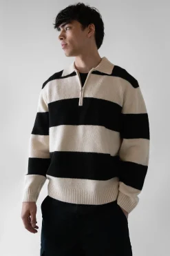 STRIPED RUGBY POLO SWEATER