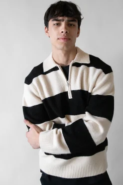 STRIPED RUGBY POLO SWEATER