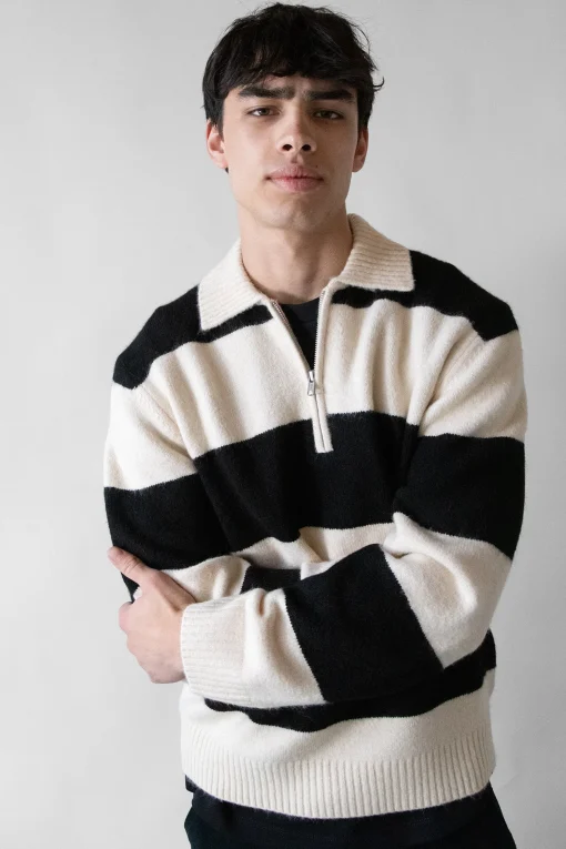 STRIPED RUGBY POLO SWEATER