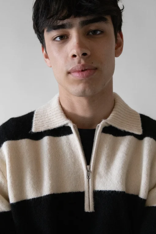 STRIPED RUGBY POLO SWEATER
