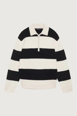 STRIPED RUGBY POLO SWEATER